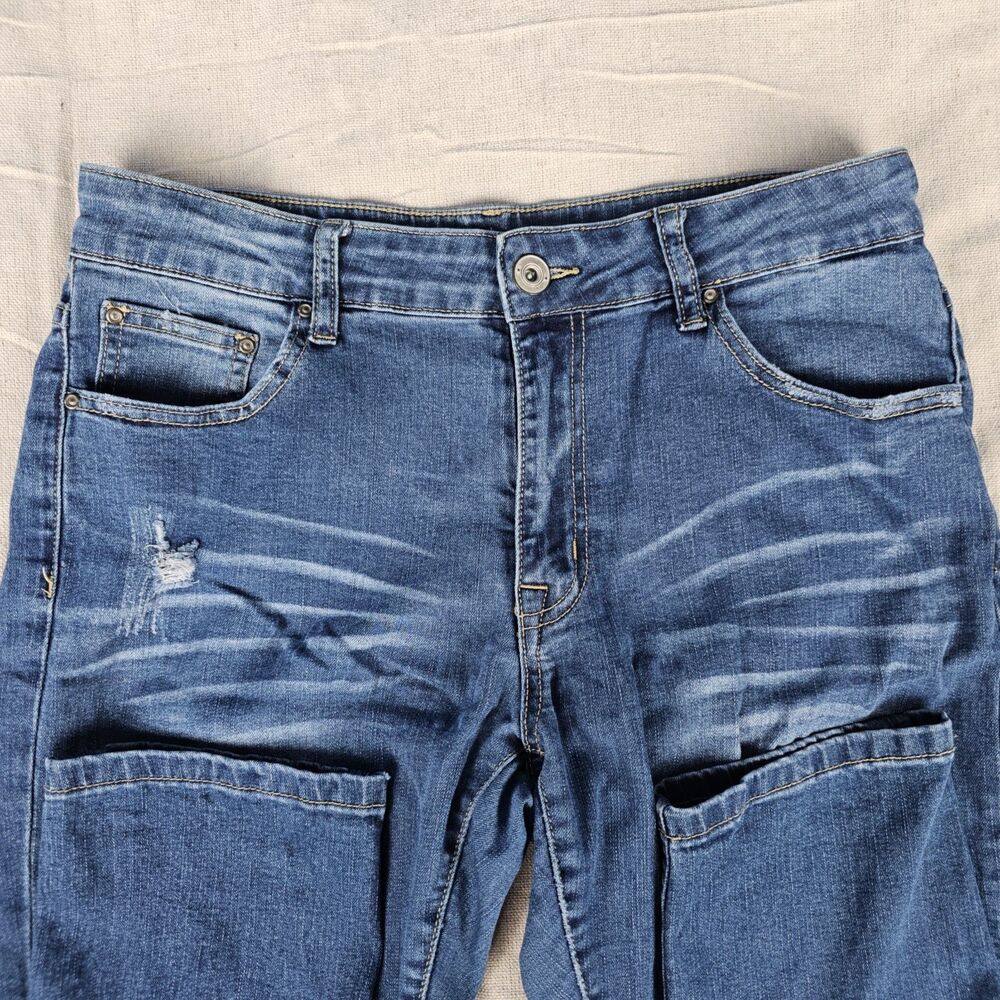 Huitoulu Women’s Size 14 Medium Wash Distressed Skinny Jeans Blue Stretch Denim